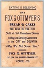 Fox   Ottmyer s Bread   Cakes York Pa Victorian Trade Card Eating Is Believing