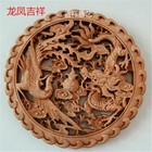 Chinese Hand Carved              Statue Camphor Wood Round Plate Wall Sculpture Gift