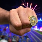 2025 Fantasy Football Championship Ring Gold   Silver Tone Heavy Solid   Stand