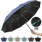 12 Rib Wind Resistant Umbrella Auto Open Close Compact Folding Rain Sun Travel