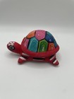 Talavera Style Mexican Folk Art Terracotta Hand Painted Turtle Trinket Box W lid