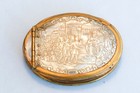 Rare 18th C Mother Of Pearl Carved Snuff Box French King On Throne W Scepter 