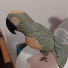 Natural Stone Parrot Bird Figurine Sculpt On Pink Stone Base Bird Animal Decor
