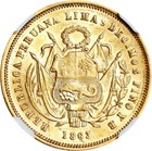 Peru  Republic Gold 5 Soles 1863-lima Yb  Lima Mint  Ngc Ms-63  Great Eye Appeal