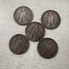 Lot Of 5-1921-1935 D Peace Silver Dollar  1 Mixed Dates Collectible  