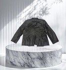 Ann Taylor Loft Jet Black Dressy Ruffle Suit Blazer Jacket 100  Cotton Womens 14