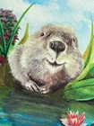 Aceo Atc Pondside Smile Smiling Beaver  Original Painting Print By Kim Tyburski