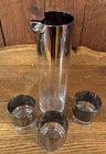 Vintage Mcm Silver Fade Cocktail Bar Set 3glasses   Pitcher