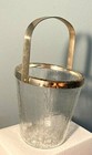 Vintage Crackle Crystal Glass Ice Bucket W handle-4 5    W X 5    H-unmarked-euc