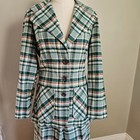 Vintage 70s Plaid Pantsuit Women s 14 2 4 6 Green Ivory Blazer Pants Suit