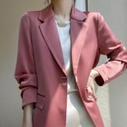 Women Spring Lapel Long Sleeve Mid-length Jacket Mulberry Silk Satin Blazer Suit
