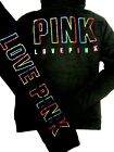 Bling Victoria Secret Pink Rainbow Black Hoodie Sweat Shirt Classic Pant Xl Set