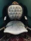 Vintage Style French Chair Set 2 Grey Velvet Black Beech Wood Baroque Rococo