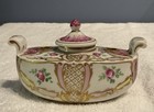 Antique French Limoges Porcelain Gondola Inkwell Floral And Gilt