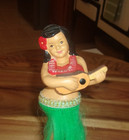 Vtg  80 s Hula Girl Dancer  Bobble Nodder 7 5  Chalkware Aloha Ukelele Dashboard