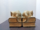 Vintage Bronze Finish Cat On Books Bookends Heavy Decorative Pair