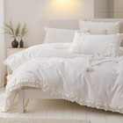  100  Cotton Ruffled Duvet Cover Set Shabby Chic Farmhouse Bedding Queen White