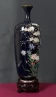 Fine Silver Wire Japanese Meiji Cloisonn   Vase Black Ground Floral Bird 7    H