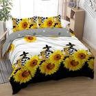 3pcs Black And White Background Sunflower Duvet Cover Set Yellow Flower Polyest