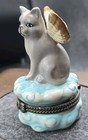 Angel Cat Trinket Box Grey Kitty W Wings On Cloud Round Box