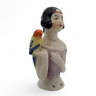 Vtg Flapper Lady Holding Parrot Bird Pin Cushion Figurine Doll Porcelain As-is