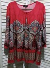 N Touch Womens Plus Size 1x Red Paisley Tunic Blouse Round Neck Long Sleeve