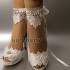 Su cheny 3    4    Heel White Ivory Satin Lace Ribbon Peep Toe Wedding Bridal Shoes