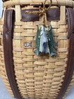 Vtg Wicker Fishing Basket Creel Leather Straps Backpack Antique Cabin Decor