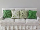 Dollhouse Miniature Handmade Set Of 8 Green Throw Pillows cushions