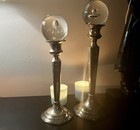 2 Restoration Hardware Silver Plate Candlesticks W 2 Blown Glass Paperweights  
