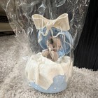 Handmade Baby Boy Diaper Cake Gift Basket Blue   White W  Teddy Bear Bow