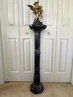 Vintage 38  Black Marble W white Veins Pedestal Columnar Stand - Made In Italy