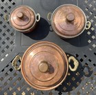 Turkish Copper Lidded Pots Set Of 3 Brass Handles Decorative Kitchen Display