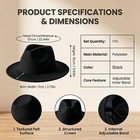Wide Brim Fedora Hat Unisex Jazz Panama Derby Cap Black