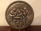 Vintage Round Ornate Brass Wall Pocket With Tavern Scene Made In England