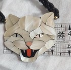 Vintage Lee Sands Cat Bead Necklace Earrings Shell Inlay 3 Piece Set As Shown