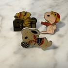 Lot Of 3 Vintage Snoopy Skiing Tennis Pilot Red Baron Lapel Pins