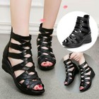 Womens Gladiator Sandals Wedge Heels Open Toe Leather Hollow Out High Top Shoes