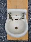 Antique Cast Iron White Porcelain High Back Wall Sink Standard See Details   Pic