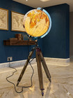 Nautical Illuminated World Globe 18  Floor Model With Teak Wood Tripod