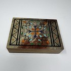 Vintage Hand Carved Soapstone Hinged Trinket Jewelry Box Colorful Floral Design