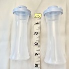 Tupperware Salt   Pepper Shakers Hourglass Set 4  Clear Base  Blue Seal  New