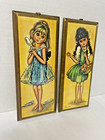Vintage Mid-century Modern Big Eyed Girls Wood Wall Plaques Artist Lien Mei