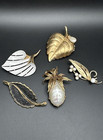 Five Vintage Gold Tone Leaf Pins brooches - K831