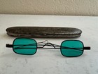 Antique Blue Tinted Spectacles   Eyeglasses W  Tin Metal Case Adjustable Temples