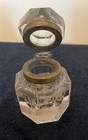 Antique Inkwell Victorian Clear Cut And Polished Glass Hinged