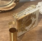 Vintage Gold-tone Cosmetic Compact With Mirror  Chain Handle  Lipstick Holder