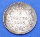 1889 Bu Victoria Silver Canadian 5 Five Cents Coin