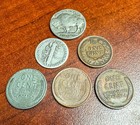 6 Vintage Coin Lot Mercury Dime Buffalo Head Nickel Indian Head Steel 1909 Wheat