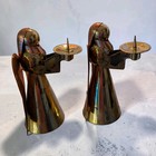 Vintage Mcm Brutalist Brass Copper Angel Candle Holders Set Of 2 Hong Kong 6   